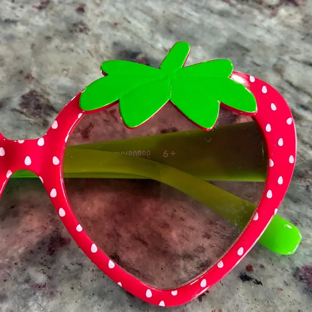 Girls Strawberry Sunglasses Polka Dot Red Green Summer Fun